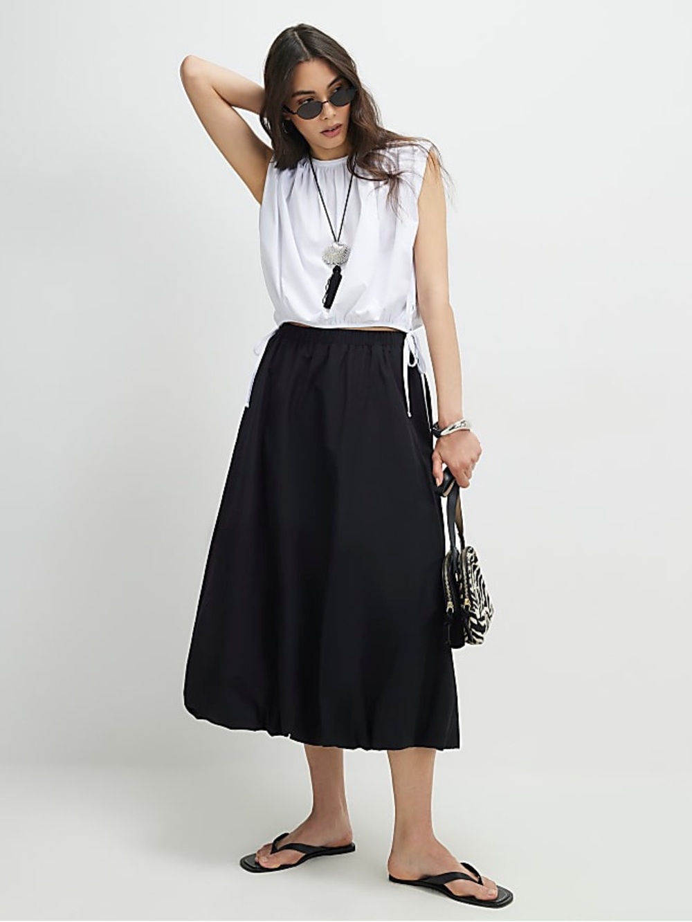 River Island Bubble Hem Midi Skirt Black NWT Size 8